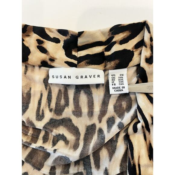 Susan Graver Duster Open Front Cardigan Leopard Print Size 2X Cut Out Shoulder - Picture 3 of 8